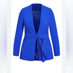 City Chic Jacket Size 22 Color Colbalt Blue New/Never Worn The Elegance Jacket Is A Stylish And Sophisticated Outerwear Piece That Will Help You Make A Statement. With Its Collarless Design, Hook And Eye Front Closure, And Full Length Sleeves, This Jacket Has A Sleek And Polished Look. It Also Features Lightly Padded Shoulders And An Attached Self-Tie Front For A Touch Of Personality. Whether You're Dressing Up For Work Or Going Out With Friends, The Elegance Jacket Will Have You Looking Your Be Chic Blue Blazer For Party, Chic Blue Party Blazer, Spring Blue Blazer For Night Out, Blue Long Sleeve Blazer For Evening, Blue Evening Blazer For Spring, Elegant Blue Party Outerwear, Chic Blue Outerwear For Night Out, Chic Blue Party Outerwear, Blue Spring Outerwear For Night Out