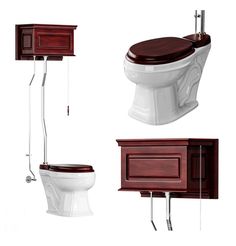 three different types of bathroom furniture including a toilet and sink