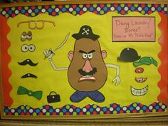 a bulletin board with an image of a man wearing a pirate hat and various facial expressions