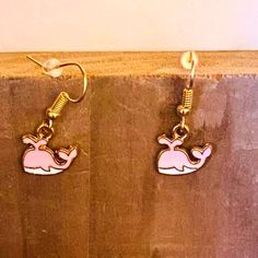 Hypoallergenic Handmade Earrings Nickel-free Pink Earrings For Everyday, Casual Nickel-free Gold Earrings, Casual Nickel-free White Earrings, Casual Pink Jewelry With Ear Wire, Casual Gold Drop Earrings, Casual White Nickel-free Earrings, Casual White Drop Earrings, Casual Pink Drop Earrings, Whale Earrings