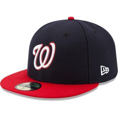 Men's Washington Nationals New Era Navy/Red Alternate Authentic Collection On-Field 59FIFTY Fitted Hat Red Bill, 59fifty Hats, Washington Nationals, New Era 59fifty, Fitted Caps, Fitted Hat, Fitted Hats, Team Colors, Hat Designs