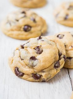 chocolate chip cookies on a white wooden table