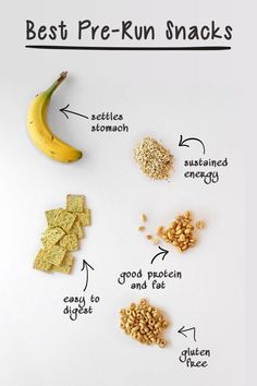 the ingredients for a healthy snack including bananas, oats, granola and peanut butter