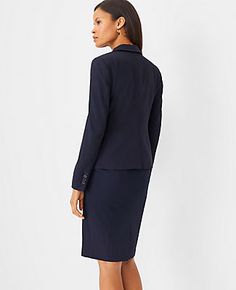 Elevate your wardrobe with the Ann Taylor Petite Notched One Button Blazer in Seasonless Stretch, a must-have for seamless transition from office to evening. This tailored fit blazer in Nocturne Navy is designed specifically for petite frames, ensuring a perfect fit.

- Size: Petite 00
- Color: Nocturne Navy
- Material: Shell: 48% Polyester, 48% Viscose, 4% Elastane; Body Lining: 100% Polyester; Sleeve Lining: 95% Polyester, 5% Spandex
- Gender: Female
- Features: Notched lapel, long sleeves wit Fitted Professional Career Suits, Professional Fitted Suit For Career, Slim Fit Blazer With Button Closure For Work, Fitted Professional Outerwear For Office, Fitted Single Button Career Blazer, Professional Fitted Blazer For Office Wear, Professional Fitted Outerwear For Work, Fitted Skirt Suit With Notch Lapel For Business Casual, Slim Fit Single Button Work Blazer