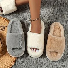 Category:Slippers; Upper Materials:Faux Fur; Season:Fall,Winter; Heel Type:Flat Heel; Gender:Women's; Toe Shape:Open Toe; Style:Casual,Comfort,Minimalism; Heel Height(inch):<1; Outsole Materials:Rubber; Occasion:Indoor,Daily; Closure Type:Loafer; Pattern:Solid Color; Listing Date:11/20/2023; 2024 Trends:Fuzzy Slippers Fluffy Slippers,House Slippers; Size chart date source:Provided by Supplier.; Heel Height:Flat Thrift List, Fur Loafers, 2023 Ideas, Fluffy Shoes, Pretty Sandals, Comfy Clothing, Casual Ankle Boots, Comfy Slippers, Fuzzy Slippers