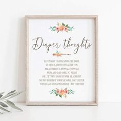 a framed sign that says,'paper thoughts'with flowers and leaves on it