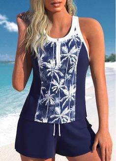 Color:Navy;Size:S;Size:M;Size:L;Size:XL;Size:XXL;Bra Style:Padded;Support:Wire Free;Pad Style:Removable;Strap Style:Unadjustable;Package Contents:1 X Top , 1 X Shorts;Occasion:Sport;Style:Tribal; Fitted Navy Tankini For The Beach, Navy Sleeveless Tankini For Summer, Fitted Navy Tankini For Vacation, Navy Stretch Tankini For Summer, Navy Fitted Tankini For Vacation, Navy Sleeveless Tankini For Beach, Sleeveless Navy Tankini For Beach Season, Navy Sleeveless Tankini For Beach Season, Fitted Navy Tankini For Summer