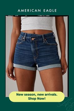 Mid-weight denim with just enough stretch for everyday comfort/Dark wash/Cuffed hem/This short is Real Good: Made with the planet in mind & a promise to continue to do better. Do Better, Mom Shorts, Stretch Denim, Women's Jeans, American Eagle Outfitters, American Eagle, Women Jeans, Shop Now