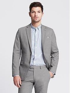 Modern Slim Textured Gray Suit Jacket | Banana Republic Classic Collared Outerwear For Office, Slim Fit Lapel Collar Outerwear With Single Button, Slim Fit Single Button Outerwear With Lapel Collar, Slim Fit Outerwear With Lapel Collar And Single Button, Slim Fit Office Outerwear With Pockets, Slim Fit Blazer With Pockets For Fall, Slim Fit Outerwear With Pockets For Office, Slim Fit Fall Blazer With Pockets, Slim Fit Sport Coat With Pockets For Semi-formal Occasions