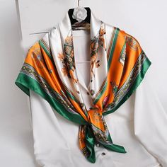 "Silk Scarf for Women: Crafted from luxurious silk, this scarf offers a soft and elegant touch to any ensemble. Its versatile design makes it perfect for both casual and formal occasions, adding a sophisticated flair to your wardrobe. Elevate your style with this timeless accessory." Material: Silk Material: Polyester Processing Time: Once your order is received, processing time could take up to 3 business days. After your order is processed our supplier's manufacturing team will then pack and s Multicolor Formal Scarves For Spring, Spring Formal Silk Shawl, Elegant Green Scarves For Spring, Silk Shawl For Formal Spring Events, Silk Shawl For Spring Formal Events, Silk Shawl For Spring Formal Occasions, Chic Silk Scarves For Spring, Classic Formal Scarves For Spring, Classic Spring Formal Scarves