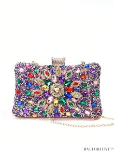 BagForLove - Chic Mini Geometric Box Bag with Glamorous Clip Top Design Glamorous Purple Rectangular Bag, Multicolor Rhinestone Clutch As Gift, Multicolor Rectangular Evening Bag With Rhinestones, Multicolor Rhinestone Clutch For Gift, Multicolor Rhinestone Rectangular Evening Bag, Multicolor Rectangular Clutch With Rhinestones, Multicolor Rectangular Evening Bag For Events, Glamorous Multicolor Rectangular Evening Bag, Glamorous Multicolor Bag For Gift