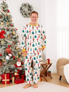 Perfect for family matching outfits. Soft, comfortable pajamas with Christmas tree, Nutcracker and other festive prints. Increase family harmony and cohesion during the holiday season.
* Please add each size separately to your shopping cart
* Includes 1 set of pajamas (1 top + 1 bottom), or 1 romper, or 1 pet bandana per size
* For children's safety, pajamas should be snug-fitting or flame-resistant. These kids' and babies' pajamas are flame-resistant.
* Pajama pants have a drawstring and pockets
* Round neckline
* Long sleeves
* Suitable for home, leisure, and Christmas events
* Moderate thickness
* Moderate length
* Imported 
* Matching family outfits/pajamas Nutcracker Pattern, Outfits Pajamas, Family Harmony, Family Pajama Sets, Comfortable Pajamas, Christmas Events, Pajamas Sets, Family Christmas Pajamas, Matching Family Pajamas