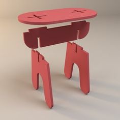 a pink table with two legs and a cross on it