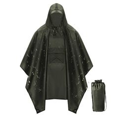 iMounTEK rain poncho is made of premium 210T polyester taffeta with PU coating, with a size of 6.88x4.59ft, perfect fits teenagers, men and women. The generous dimensions provide large cover area to protect your body and backpack, keeping you dry and safe in heavy downpours. It features a front pocket for small essentials, a spacious hood with drawstring, snaps on both sides for maximum comfort. 3-in-1 Functional adult rain poncho can also serve as temporary tent or camping tarp, portable for an Khaki Waterproof Hooded Raincoat, Practical Waterproof Winter Windbreaker, Casual Black Waterproof Raincoat, Functional Khaki Raincoat For Hiking, Functional Black Raincoat For Outdoor Use, Hooded Green Outerwear For Rainy Weather, Black Waterproof Windbreaker For Rainy Weather, Hooded Green Outerwear For Rainy Season, Green Hooded Outerwear For Rainy Weather