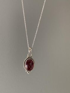 Sterling silver teardrop Garnet necklace. Ideal gift for her.Matching earrings available. Garnet Necklace Silver, Daylight Necklace, Garnet Jewelry Set, Sweet Jewelry, Jewellery Necklaces, Necklaces Silver, Pearl Necklace Designs, Witch Jewelry, Jewelry Accessories Ideas