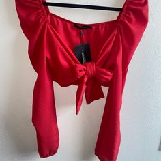 Vibrant Red Front Tie Crop. (Runs Small Fits Like A Xs/S) Elegant Red Crop Top For Spring, Elegant Red Summer Crop Top, Elegant Red Spring Crop Top, Red Elegant Cropped Top, Red Tops For Summer Party, Elegant Red Cropped Top, Chic Red Blouse For Date Night, Red Cropped Blouse For Spring, Flirty Red Crop Top For Spring