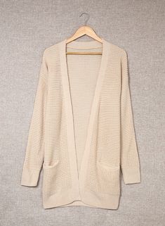 Apricot Pocketed Waffle Knit Open Front Cardigan Open Front Cardigan, Winter Sweaters, Long Sleeve Cardigan, Lovely Colors, Club Dresses, Waffle Knit, Infinity Scarf, Affordable Fashion, Full Sleeve