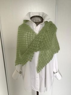 Lime green shawl, scarf, shoulder warmer, crocheted, in mohair, silk. Personal creation, handmade. Very warm, soft, light, vaporous, non-itchy work, ideal for the first cold weather. One size fits all. Composition : 74% mohair yarn / 26% silk 172cm shoulder span 62cm center back Mohair Scarf Crochet Pattern, Green Shawl, Trendy Scarves, Mohair Yarn, Green Scarf, Silk Yarn, Shawls And Wraps, Womens Scarves, One Size Fits All