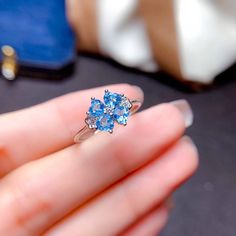 Color: Sea Blue Diamond Size: Adjustable Opening Topaz Color, Gem Ring, Colored Gems, Swiss Blue Topaz, Sea Blue, Ring Size Guide, Diamond Sizes, Blue Diamond, Birthstone Ring