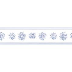 a white and blue wallpaper border with snowflakes on the borders, in various sizes