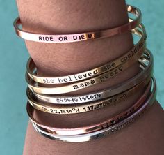 "Made to order this bracelet can be completely customized especially for you. Just leave the quote (up to 40 characters) you would like stamped on your bracelet in the notes to seller section on the checkout page. 6\" cuff is 1/8\" wide and has approximately 1\" opening to fit on your wrist. Cuff will fit 5\"-7\" wrist. NuGold and copper will oxidize 》》》please note hand stamping is an art all of its own. I make letters as straight as possible, but there will be variations including the depth and Personalized Cuff Bracelets, Coordinates Bracelet, Engraved Cuff, Bracelet Quotes, Sister Bracelet, Friend Jewelry, Best Friend Jewelry, Bridesmaid Bracelet, Engraved Bracelet