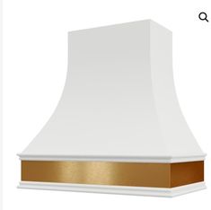 a white and gold range hood with the words qq on it's side