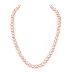 18" or 16” Single Strand 7.5-8mm AAA or AAAA Pink Freshwater Pearl Necklace Choose this lavish AAA or AAAA pink freshwater pearl strand necklace for a dose of show-stopping color and mesmerizing uniqueness of these wondrous pearls. Colored pearls display harmonious body colors that uplift your wardrobe to another level of elegance. Treat yourself to a gorgeous 18-inch or 16-inch long single-strand freshwater pearl necklace. Set the bar high for glamour with this heirloom-worthy pearl 7.5-8mm str Pink Akoya Pearl Single Strand Necklace, Pink Pearl Necklace With High Luster, Classic Pink Akoya Pearl Jewelry, Formal Pink Akoya Pearl Necklace, High Luster Pink Pearl Necklace, Formal Pink High Luster Necklace, Pink Single Strand Akoya Pearl Necklace, Pink Akoya Pearl Necklace With Round Beads, Pink Akoya Pearl Round Bead Necklace