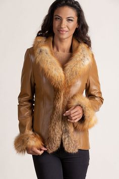 The lightweight Bethany keeps you fashioned as temperatures cool. Free shipping   returns. Fur Jacket Women, Fur Jackets, Fur Leather Jacket, Lambskin Leather Jacket, Retro Clothing, Outfit Look, Fur Fashion, Red Fox, Leather Jackets Women