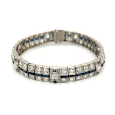 Platinum Art Deco 7.04tcw Diamond & 3.50tcw Sapphire Make A Story, Platinum Bracelet, Sapphire Bracelet, Italian Charm Bracelet, Austin Texas, Turquoise Bracelet, Austin, Platinum, Sapphire