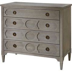 an old dresser with drawers and knobs on the front, is shown in grey wood