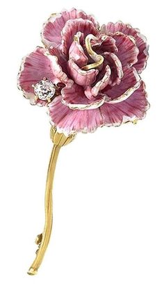 © 1st Dibs Gold and Enamel Flower Brooch with Diamond by Tiffany & Co. c1900 Diamond Flower Brooch, Animal Themed Jewelry, Pink And Gold Wedding, Spring Pastels, Jewelry Auction, Pink Enamel, Tiffany And Co