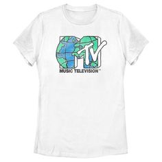 If you like to keep your look and your music a little on the wild side, then you're going to love this new officially licensed MTV Distressed Earth Day Logo Women's Graphic T-Shirt! This fun, retro-inspired design features a distressed large graphic of the MTV logo filled in with a world map printed across the front. Dress in style this Earth Day with new MTV apparel that is perfect to show off your love for the environment! Pop Culture Tops With Band Logo For Music Festivals, Pop Culture Tops For Music Festivals, Mtv Logo, Sleeve Packaging, Graphic Tee Design, Earth Day, Tee Design, Graphic Tees Women, Retro Inspired