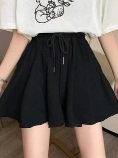 High Waist A-Line Shorts Elastic Wide Leg Mini Skirt – Queencloth Black Skirt Summer, Cute Black Skirt, White Flared Jeans, Korean Skirt, Skirts Short, White Flares, Ruffle Mini Skirt, Womens Pajamas Pants, Women Office