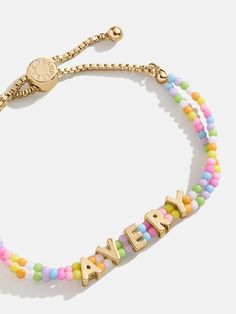 Kids' Custom Beaded Nameplate Bracelet - Multi Kids Bead Necklace, Name Bracelet Beads, Bracelet Names, Cute Beaded Bracelets, Make Clay Beads, 2mm Beads, Nameplate Bracelet, Name Bracelets, Mini Bracelet