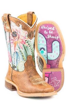 Kid’s Tin Haul Cactilicious Square Toe Boot w/ Raised To Be Sharp Sole Tin Haul Boots, Nashville Outfit, Tin Haul, Country Shoes, Leather Cowgirl Boots, Baby Swag, Handmade Boot, Kid Clothes, Cow Girl