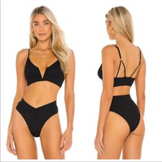 Brand New With Tags. Black Low-cut Seamless Swimwear, Black Seamless Low-cut Swimwear, Black Low-cut Swimwear For Poolside, Black Low-cut Lined Swimwear, Seamless Triangle Top Swimwear For Night Out, Space Black, L Space, Black Media, Womens Swim