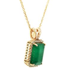 4.85 Ctw Emerald and 0.30 Ctw White Diamond Pendant in 14K YG W/Chain Metal-3.39 Grams Emerald Gemstone, Green Gemstones, 1 Carat, Diamond Gemstone, Gold Material, Gemstone Colors, Spring Rings, Diamond Pendant, White Diamond