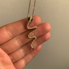 Never Worn And Would Be A Great Gift! Bought From Claire’s And Doesn’t Have Any Tarnished Metal Or Missing Gems. Length Is Medium And The Snake Is About An Inch And A Half. Gold Snake Necklace, Necklace With Emerald, Eyes Color, Emerald Eyes, Snake Necklace, Gold Snake, The Snake, Jewelry Gold, Eye Color