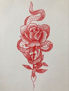 a drawing of a rose with a snake on it