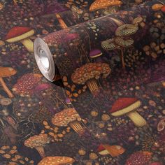 an image of a wallpaper with mushrooms and plants on it's surface,