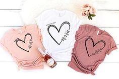 Cotton Tops With Heart Print For Mother's Day, White T-shirt With Heart Print For Mother's Day, White Heart Print T-shirt For Mother's Day, Mother's Day Short Sleeve T-shirt With Heart Print, Short Sleeve T-shirt With Heart Print For Mother's Day, White Shirt With Heart Graphic For Mother's Day, Mother's Day Heart Print Short Sleeve T-shirt, White Short Sleeve Shirt With Heart Print, Family Matching Tops With Heart Graphic For Valentine's Day