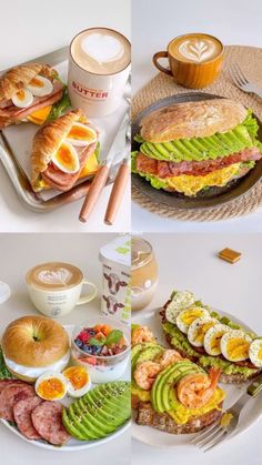 there are many different pictures of food on this plate and in the middle one is an egg sandwich