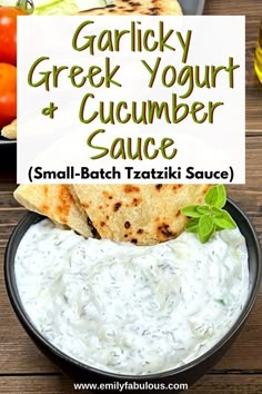 a bowl of homemade tzatziki sauce with pita bread Cucumber Taziki Sauce Easy, Garlic Tzatziki Sauce, Tzatziki Sauce Cottage Cheese, Feta Tzatziki Sauce, Greek Yogurt Tzatziki Sauce, How To Make Taziki Sauce Greek Yogurt, Tzatziki Sauce No Dill, Easy Cucumber Dip, Healthy Taziki Sauce Greek Yogurt