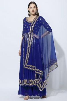 Shop for Esha Koul Blue Georgette Embroidered Anarkali Set for Women Online at Aza Fashions Flared Anarkali, Embroidered Anarkali, Blue Embroidery, Net Dupatta, Sequins Embroidery, Indian Design, Set For Women, Anarkali, Aza Fashion