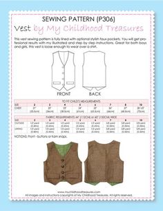 the sewing pattern for vests is shown