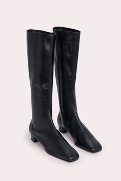 Edie Black Leather - BY FAR Timeless Boots, Long Leather Boots, Brown Knee High Boots, Wedding Boots, Boots Square Toe, Black Knee High Boots, Chic Shoes, Shoes Luxury, Boots Knee