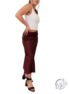 Solid Satin Midi Skirt Fabric: 100% Polyester Stretch Satin Skirt For Night Out, Satin Lined Skirt For Date Night, Elegant Satin Mini Skirt For Night Out, Satin Flared Skirt For Night Out, Chic Stretch Satin Skirt, Stretch Satin Midi Skirt, Satin Stretch Midi Skirt, Stretch Satin Lined Skirt, Satin Pleated Skirt For Night Out