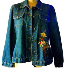 Jean Jacket With Pretty Embroidery! Sparkle Seed Beads And Some Iridescent Ones As Well Nwt Never Worn. Size M. Measurements Listed Beaded Blue Denim Jacket For Spring, Spring Beaded Blue Denim Jacket, Spring Blue Beaded Denim Jacket, Spring Blue Beaded Outerwear, Vintage Beaded Outerwear For Spring, Beaded Vintage Outerwear For Spring, Casual Long Sleeve Beaded Outerwear, Spring Vintage Beaded Outerwear, Fall Blue Beaded Outerwear