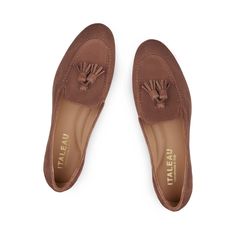 Lea Loafers | Women’s Loafers | Italian Suede Shoes - Italeau Suede Tassel Slip-on Moccasins, Elegant Flat Suede Tassel Loafers, Spring Suede Loafers With Tassels, Fall Suede Slip-on Tassel Loafers, Fall Suede Tassel Loafers, Fall Tassel Loafers With Rubber Sole And Almond Toe, Spring Suede Tassel Loafers For Work, Fall Tassel Slip-on Moccasins, Loafers Women