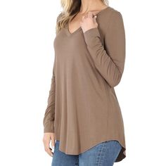 V Neck Tops, Mocha, Tunic Tops